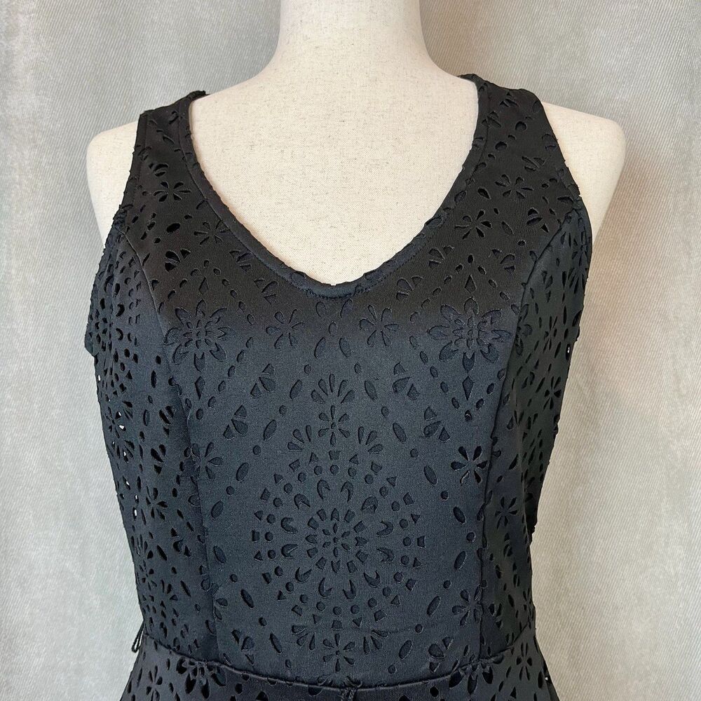 Candie’s Black Fit & Flare Dress 7 Laser Cut Floral Open Back Y2K Whimsigoth - Picture 2 of 8